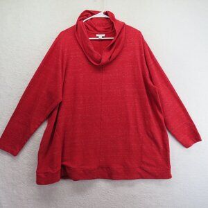 J Jill Sweater Womens Size 3X Heathered Red Cowl Neck Tunic Pockets Long Sleeves